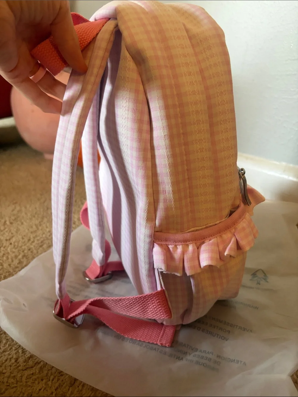 Personalized Pink Gingham Kids Backpack - Custom Name